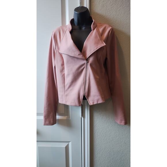 Pink women jacket with zip asymmetrical Embroidered Back size large - Picture 1 of 14